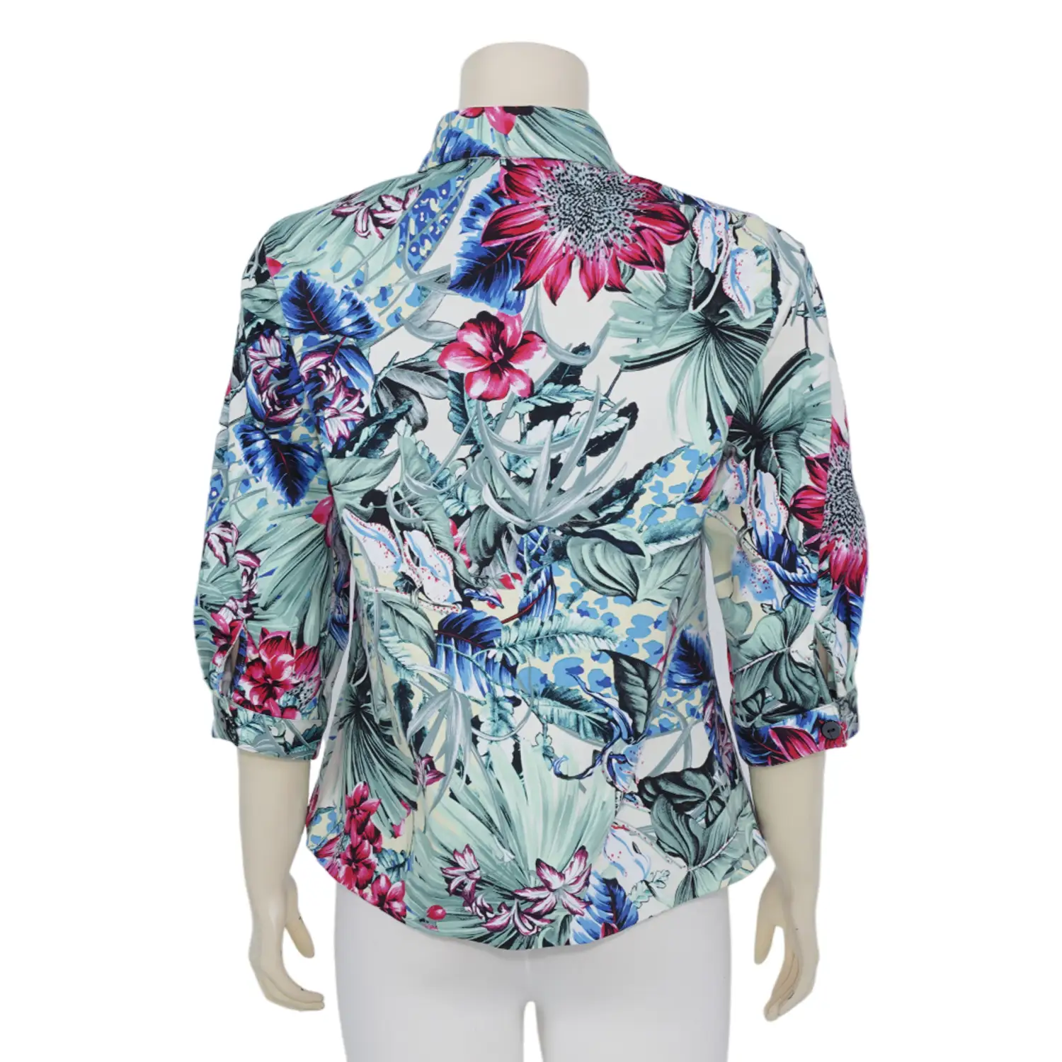 เสื้อเชิ้ตสตรี แขน 3 ส่วน ทรงกระบอก ผ้าพิมพ์ลาย Hibiscus - Image 4