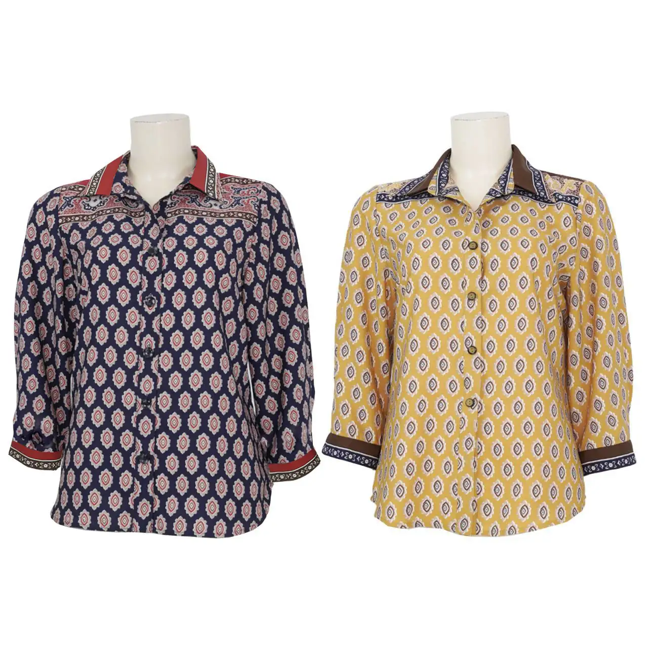 เสื้อเชิ้ตสตรี แขนกระบอก ยาว 4 ส่วน ผ้าพีชสกินลาย Thai Painting