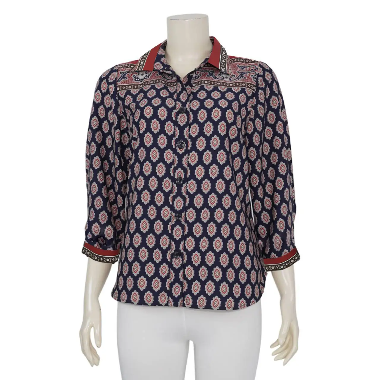 เสื้อเชิ้ตสตรี แขนกระบอก ยาว 4 ส่วน ผ้าพีชสกินลาย Thai Painting - Image 2