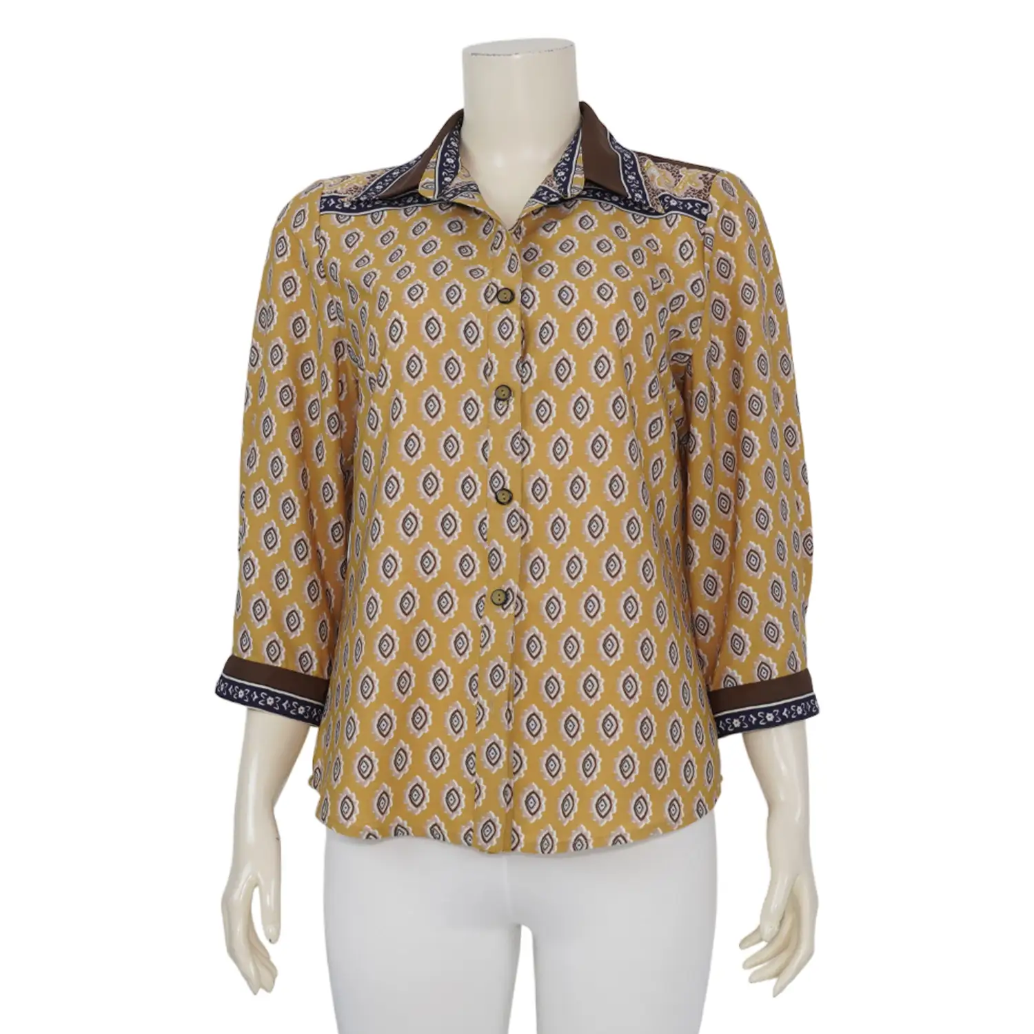 เสื้อเชิ้ตสตรี แขนกระบอก ยาว 4 ส่วน ผ้าพีชสกินลาย Thai Painting - Image 3