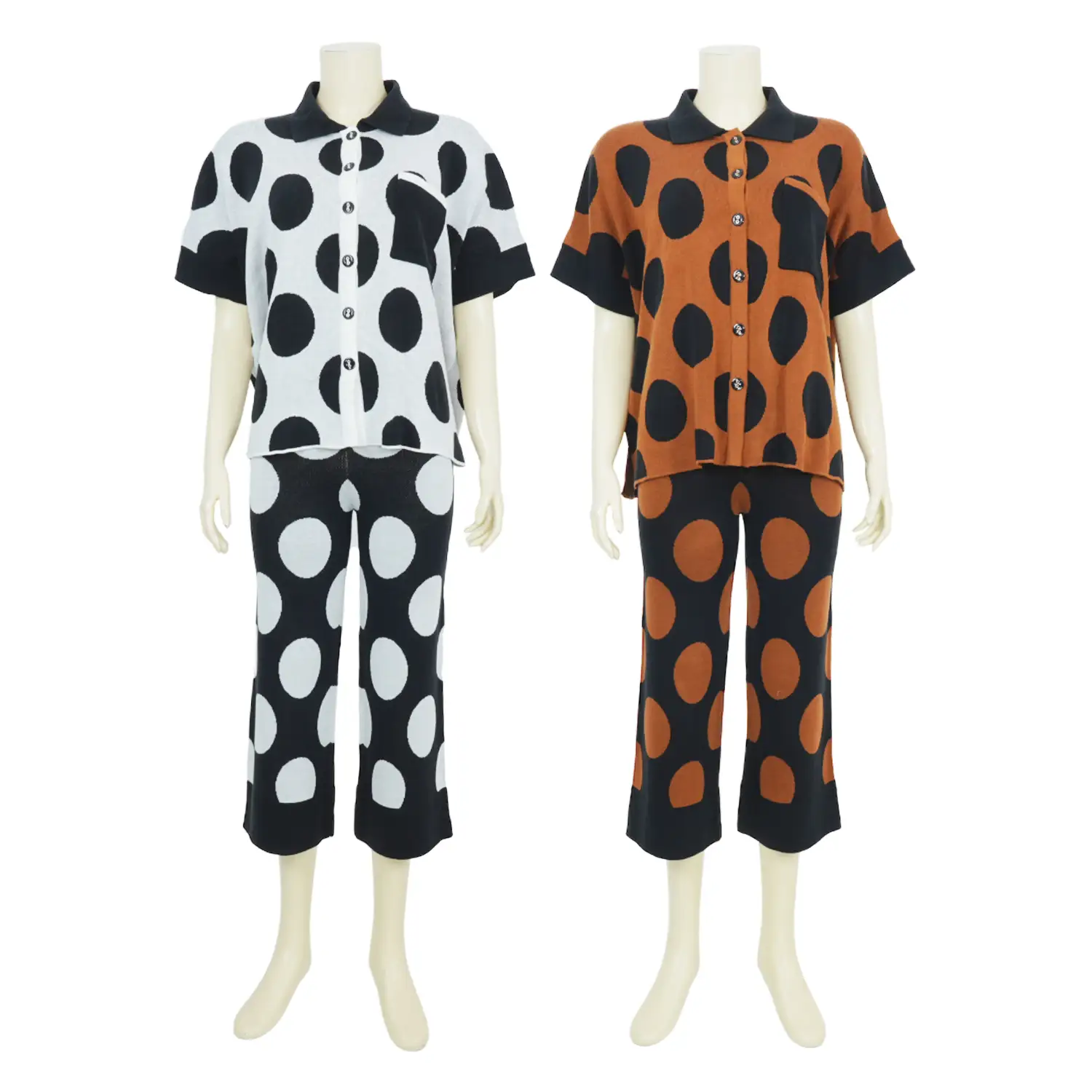 เซตโพลก้า ดอท บันนี่ เสื้อเชิ้ตและกางเกง ทรงคูลอตยาว 4 ส่วน
