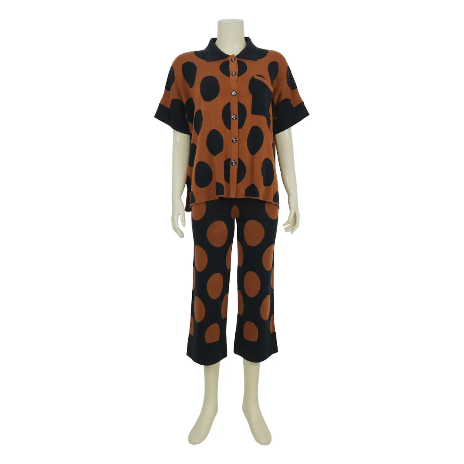 เซตโพลก้า ดอท บันนี่ เสื้อเชิ้ตและกางเกง ทรงคูลอตยาว 4 ส่วน - Image 3