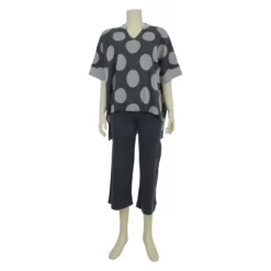 เซตโพลก้า ดอท เบสิก เสื้อคอจีนและกางเกง ทรงคูลอตยาว 4 ส่วน - Image 2