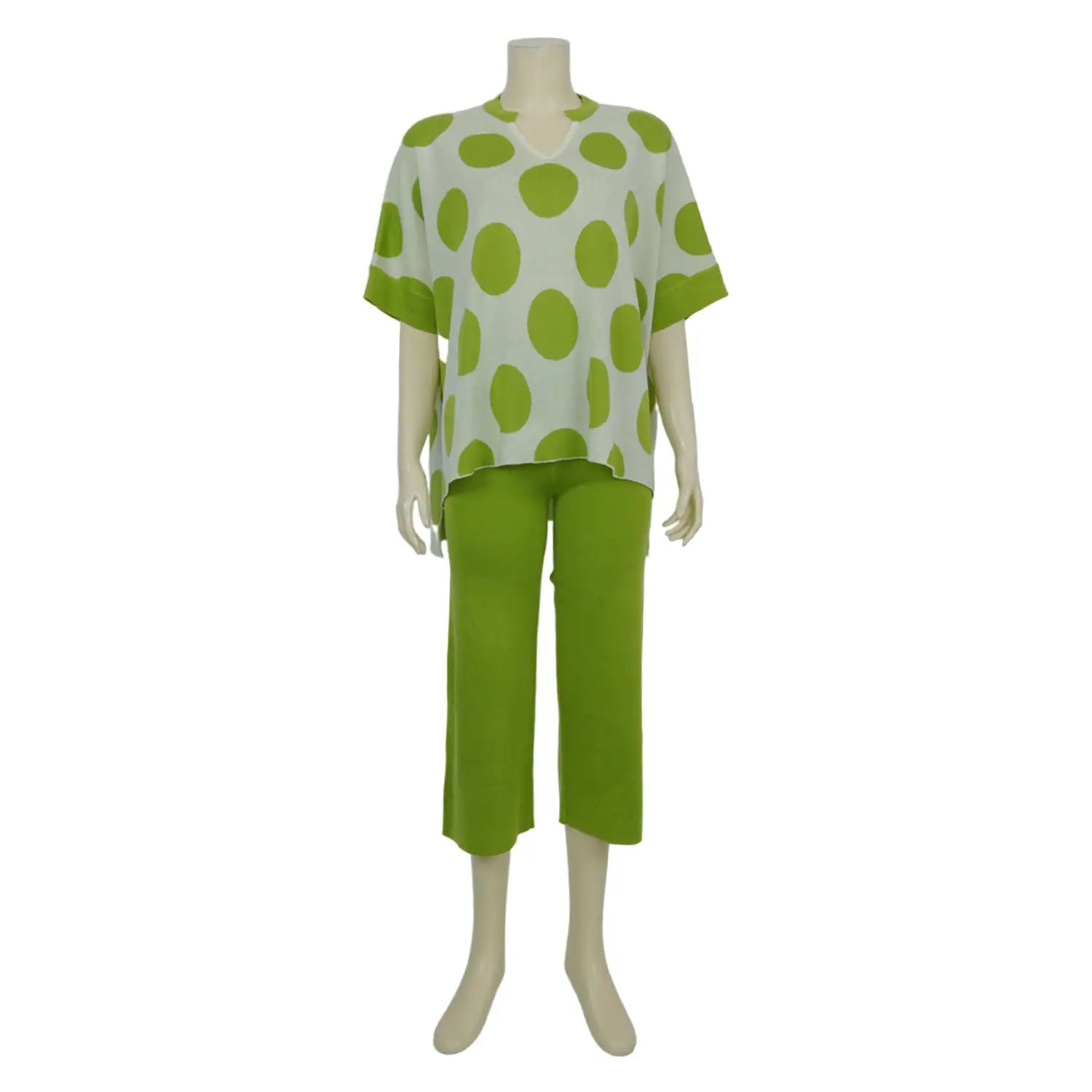 เซตโพลก้า ดอท เบสิก เสื้อคอจีนและกางเกง ทรงคูลอตยาว 4 ส่วน - Image 3
