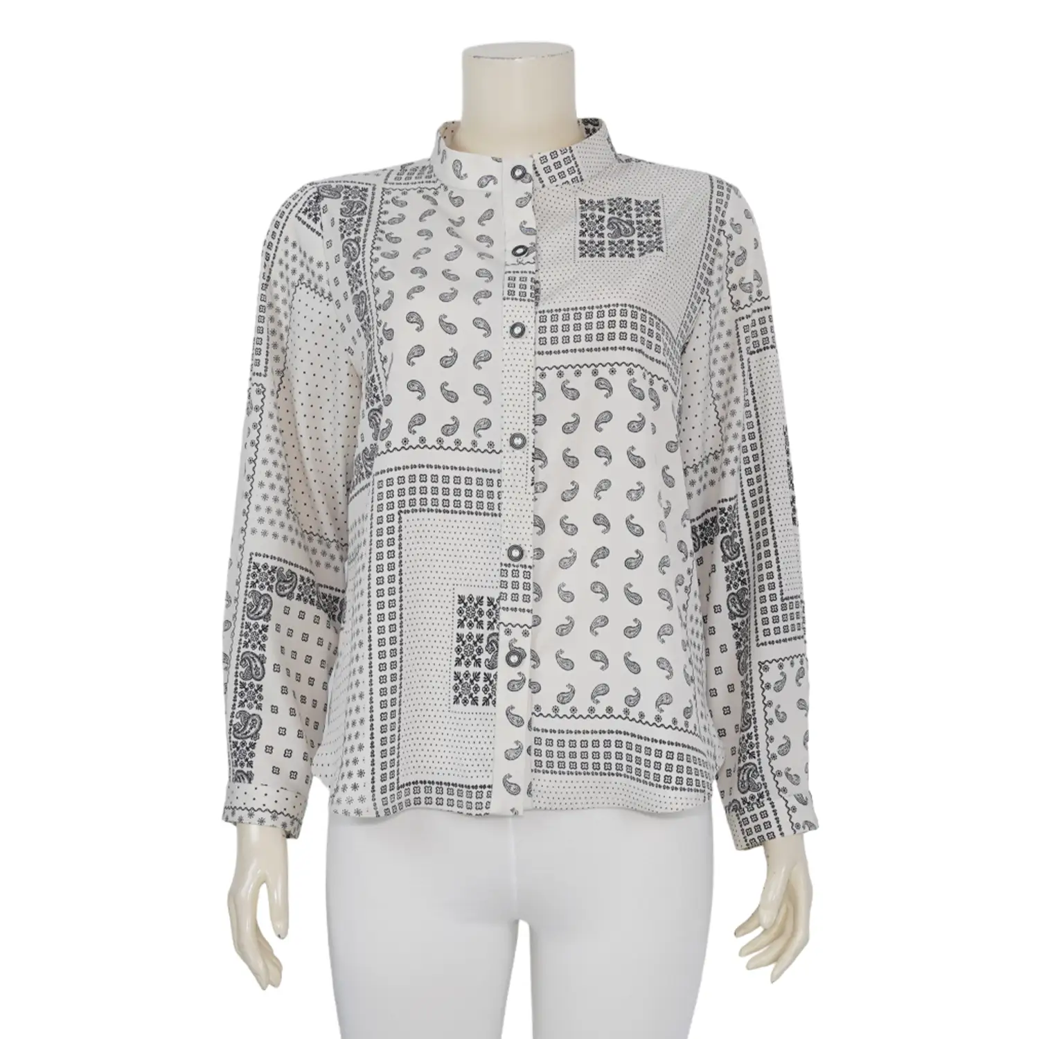 เสื้อคอจีนแขนยาว ผ้าพีชสกินลายเพสลีย์ - Image 2