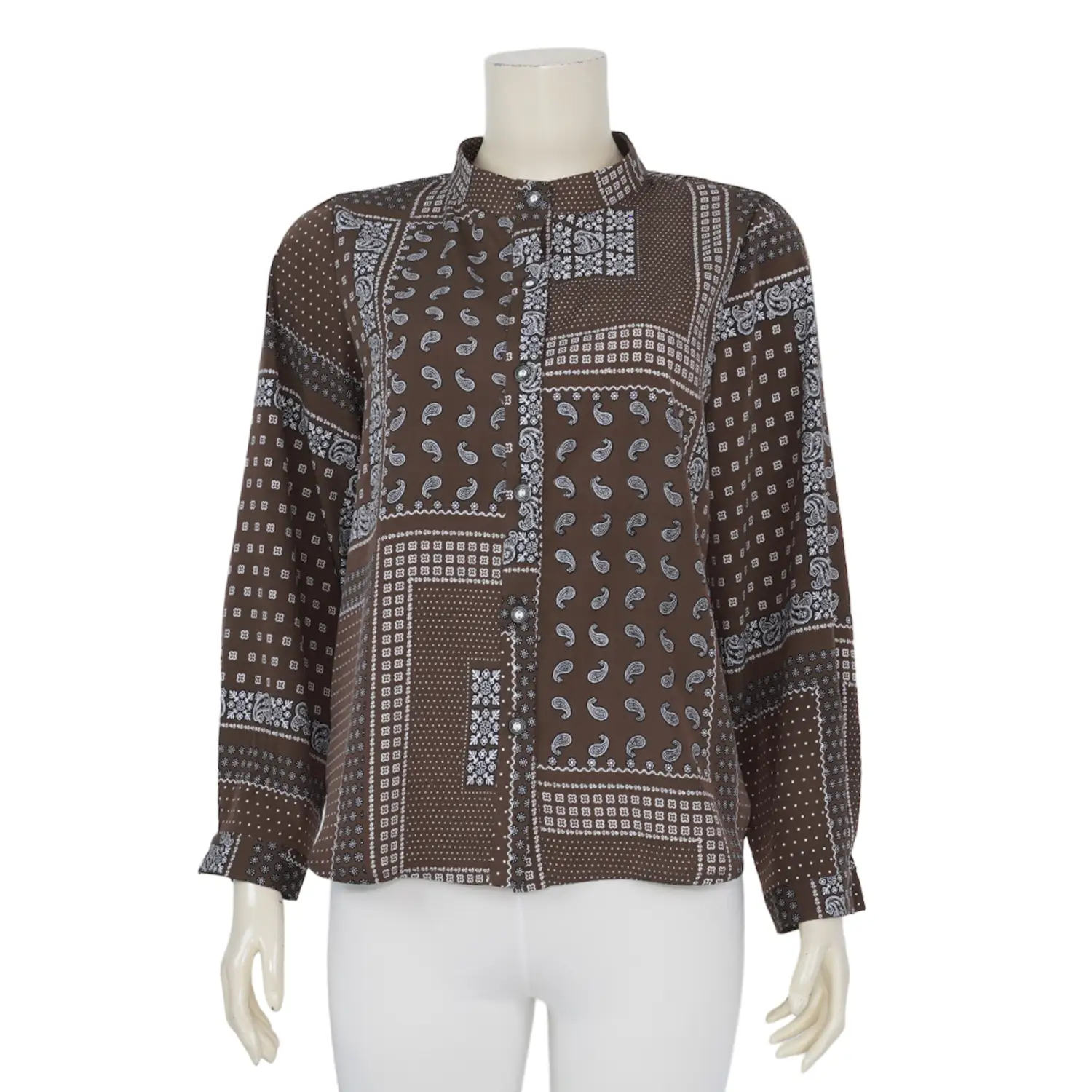 เสื้อคอจีนแขนยาว ผ้าพีชสกินลายเพสลีย์ - Image 5