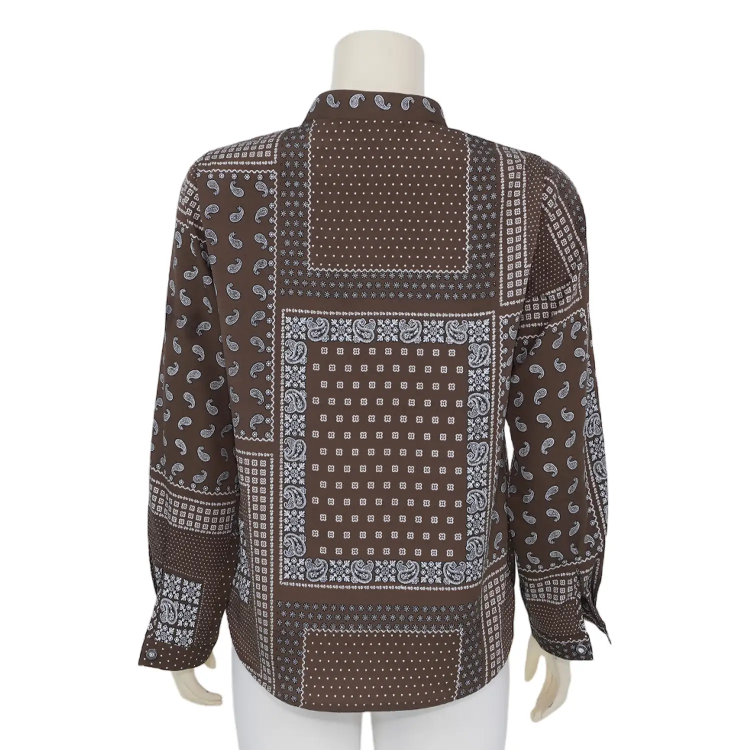 เสื้อคอจีนแขนยาว ผ้าพีชสกินลายเพสลีย์ - Image 3