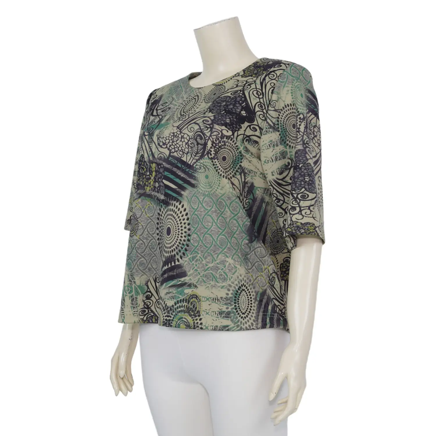 เสื้อคอกลมแขนสั้น ผ้าคูชั่นพิมพ์ลายวินเทจ - Image 2