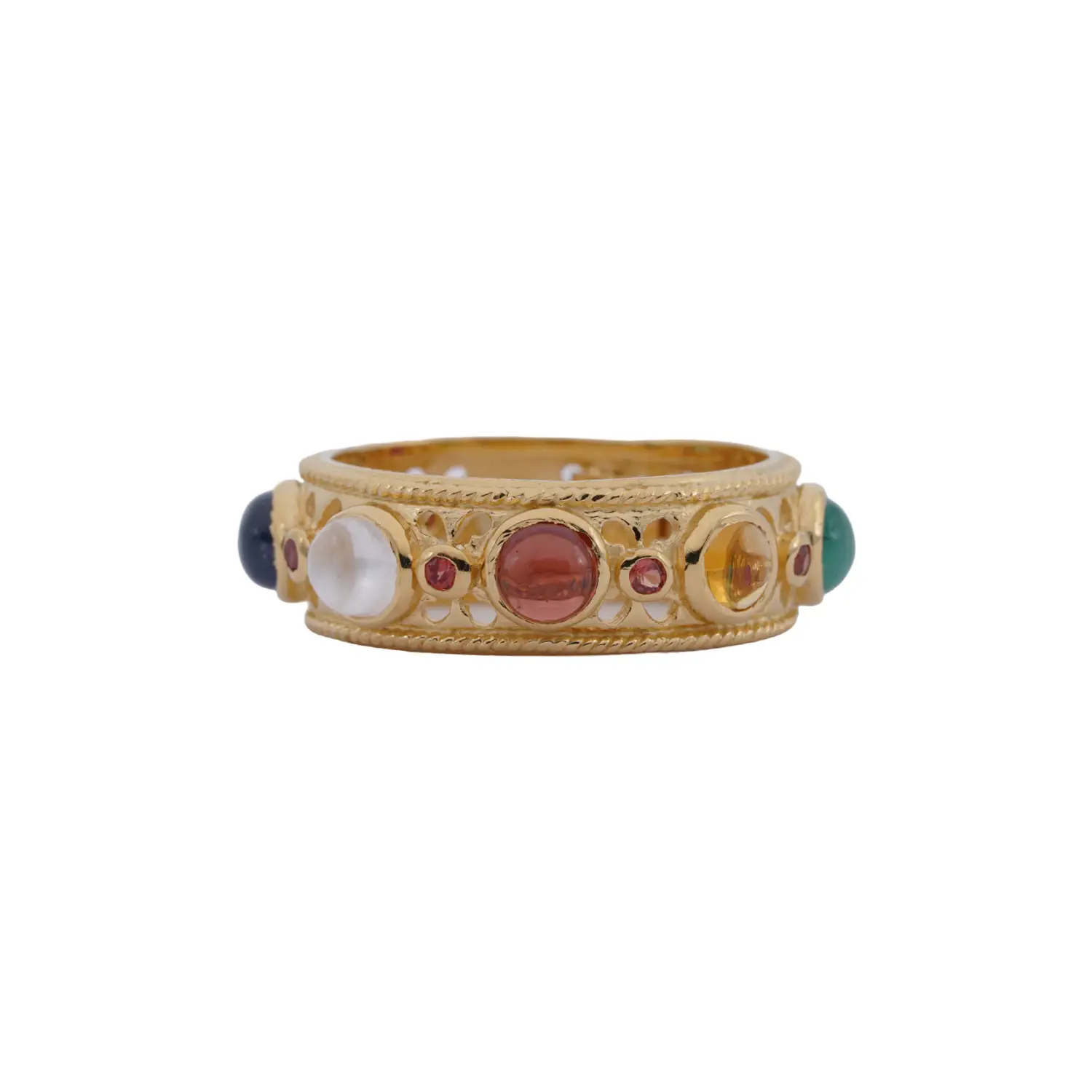 แหวนเงิน925 ชุบทอง24K ประดับอัญมณีหลากชนิด ทรงพิรอดนพเก้า - Image 2