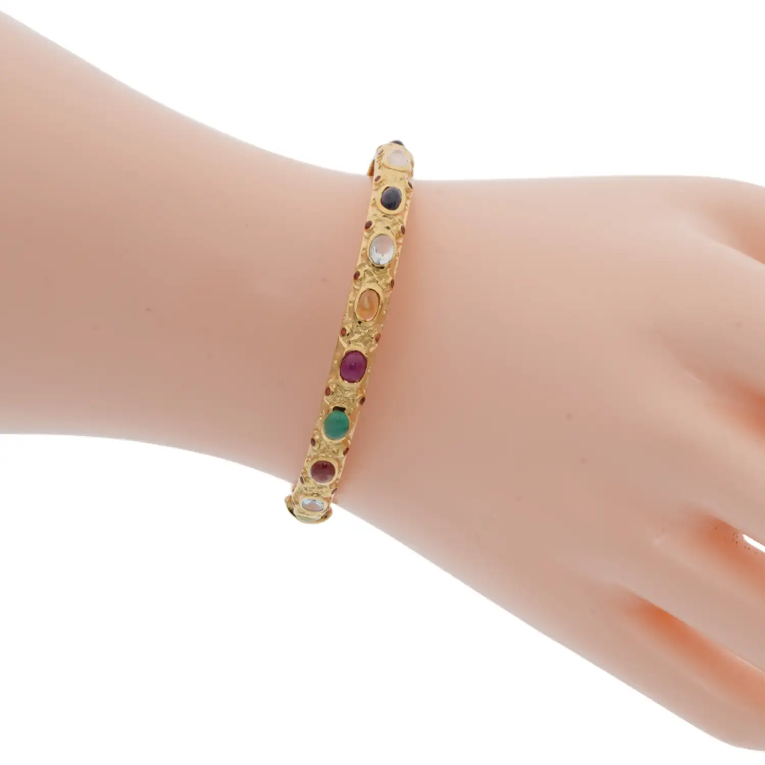กำไลข้อมือ เงิน925 ชุบทอง24K ประดับอัญมณีหลากชนิด ทรงพิรอดนพเก้า - Image 2