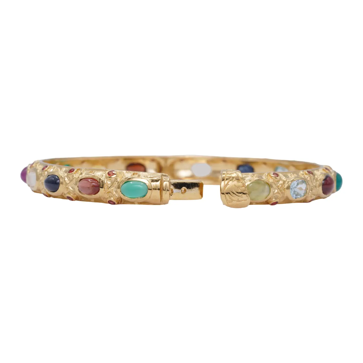 กำไลข้อมือ เงิน925 ชุบทอง24K ประดับอัญมณีหลากชนิด ทรงพิรอดนพเก้า - Image 4