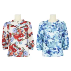 เสื้อคอกลม แขน 4 ส่วน ผ้าคูชั่นลายดอกไม้