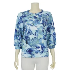 เสื้อคอกลม แขน 4 ส่วน ผ้าคูชั่นลายดอกไม้ - Image 2