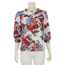 เสื้อคอกลม แขน 4 ส่วน ผ้าคูชั่นลายดอกไม้ - Image 3