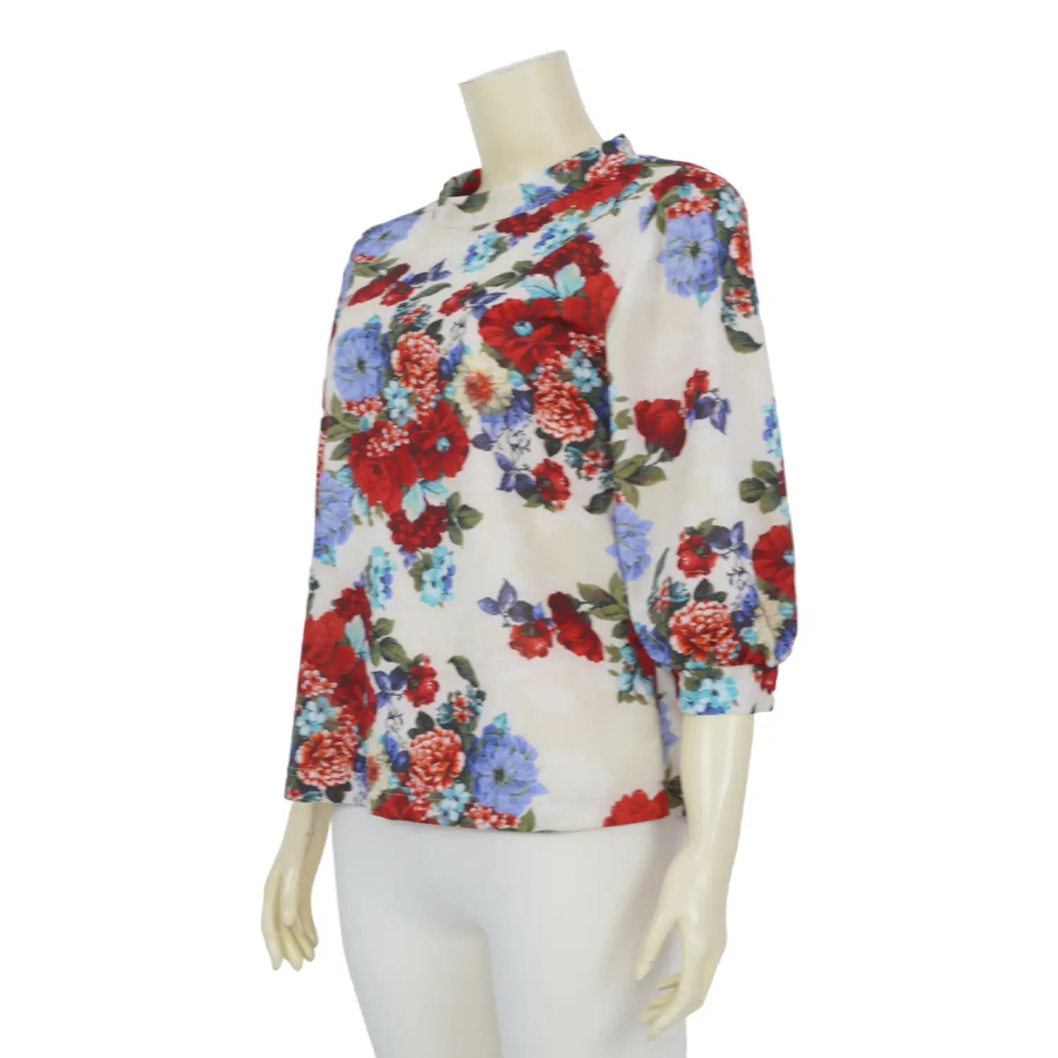 เสื้อคอกลม แขน 4 ส่วน ผ้าคูชั่นลายดอกไม้ - Image 4
