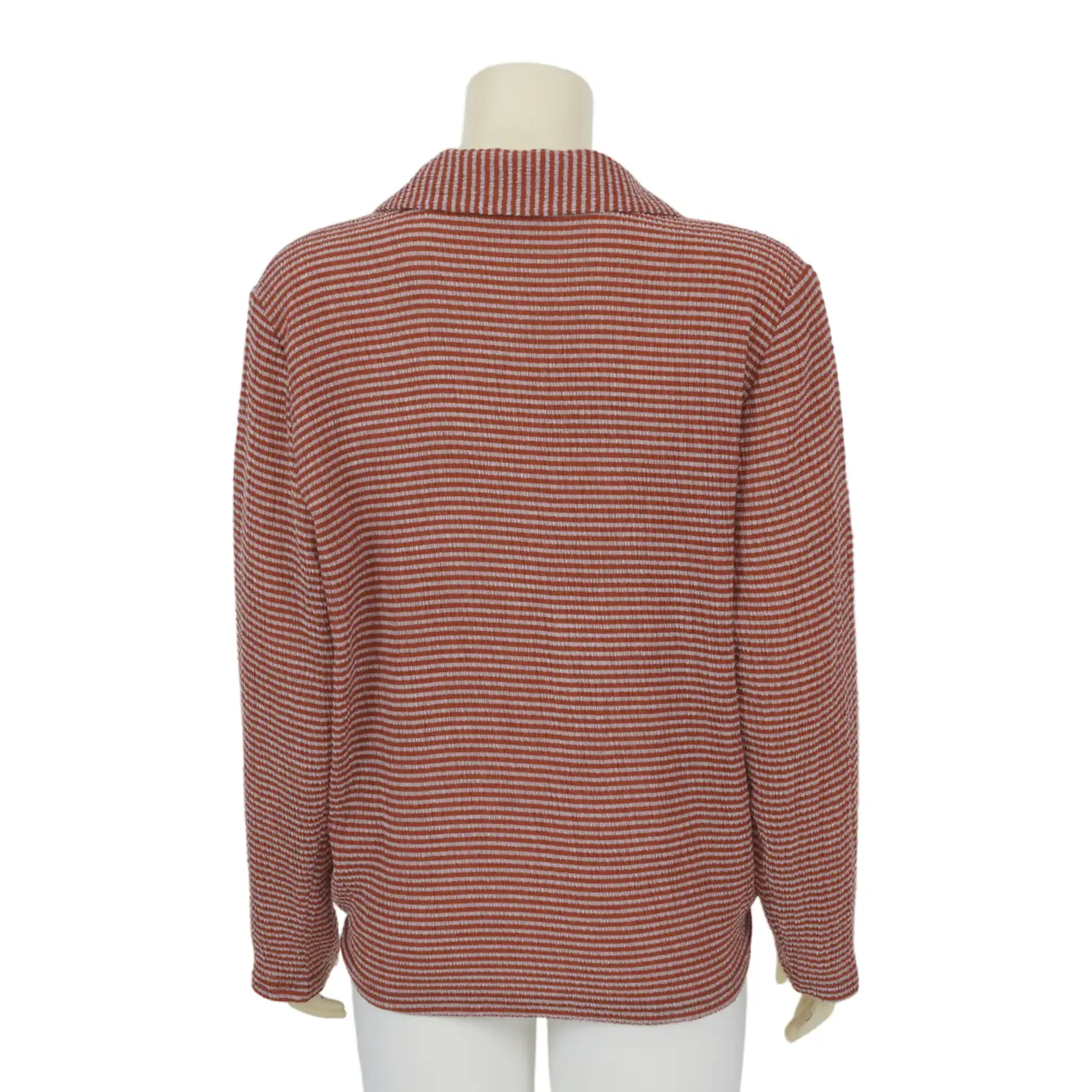 เสื้อคอปกดีไซน์ทบป้าย แขนยาว ลายทาง - Image 3