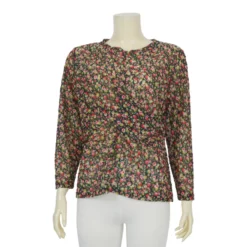 เสื้อคอกลม แขนยาว แต่งผ้าระบาย ผ้าราเชลลายฟลอรัล