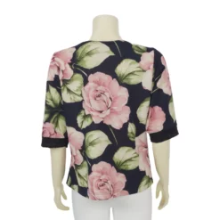 เสื้อคอปาด แขน 3 ส่วน ผ้าคูชั่นลายดอกกุหลาบ แต่งผ้าลูกไม้แฟนซี - Image 3