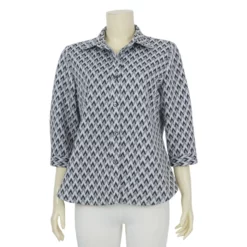 เสื้อเชิ้ตแขน 3 ส่วน  ผ้ายืดแฟนซี ลายซิกแซ็กสีเทา