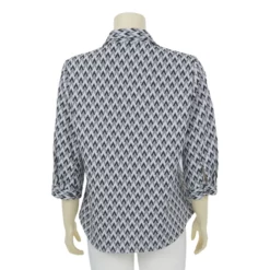 เสื้อเชิ้ตแขน 3 ส่วน ผ้ายืดแฟนซี ลายซิกแซ็กสีเทา - Image 2