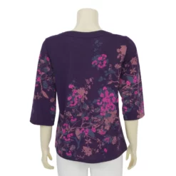 เสื้อคอกลม แขน 3 ส่วน ผ้ายืดแฟนซีสีม่วง ลายฟลอรัล - Image 3