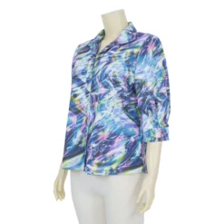 เสื้อเชิ้ตคอปกปีกนก แขน 3 ส่วน ผ้าคูชั่นลายคัลเลอร์ฟูล - Image 2