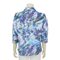 เสื้อเชิ้ตคอปกปีกนก แขน 3 ส่วน ผ้าคูชั่นลายคัลเลอร์ฟูล - Image 3