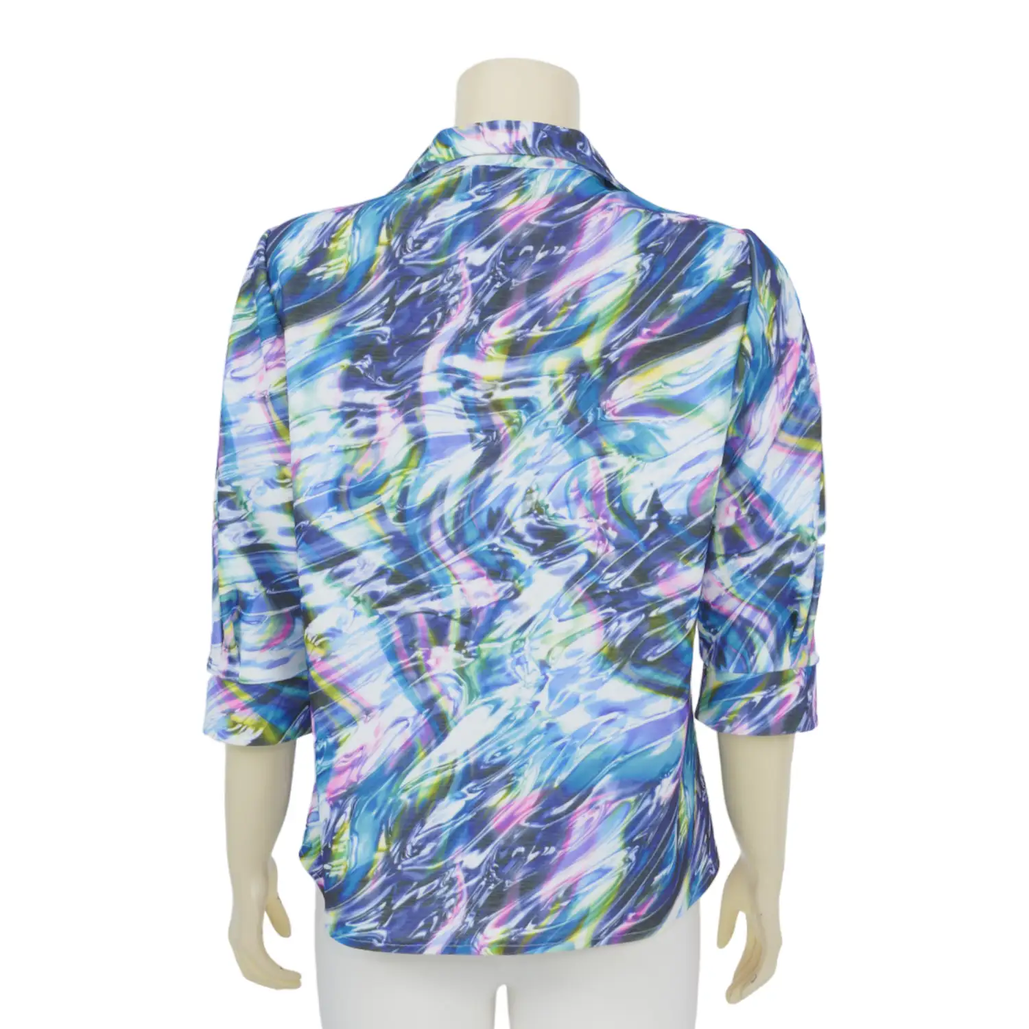 เสื้อเชิ้ตคอปกปีกนก แขน 3 ส่วน ผ้าคูชั่นลายคัลเลอร์ฟูล - Image 3
