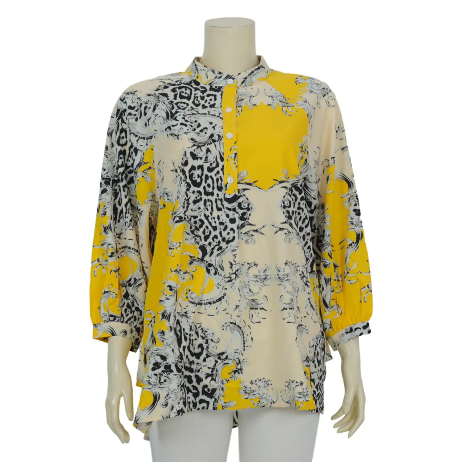 เสื้อคอจีน แขนแร็กแลน ลาย Yellow Leopard
