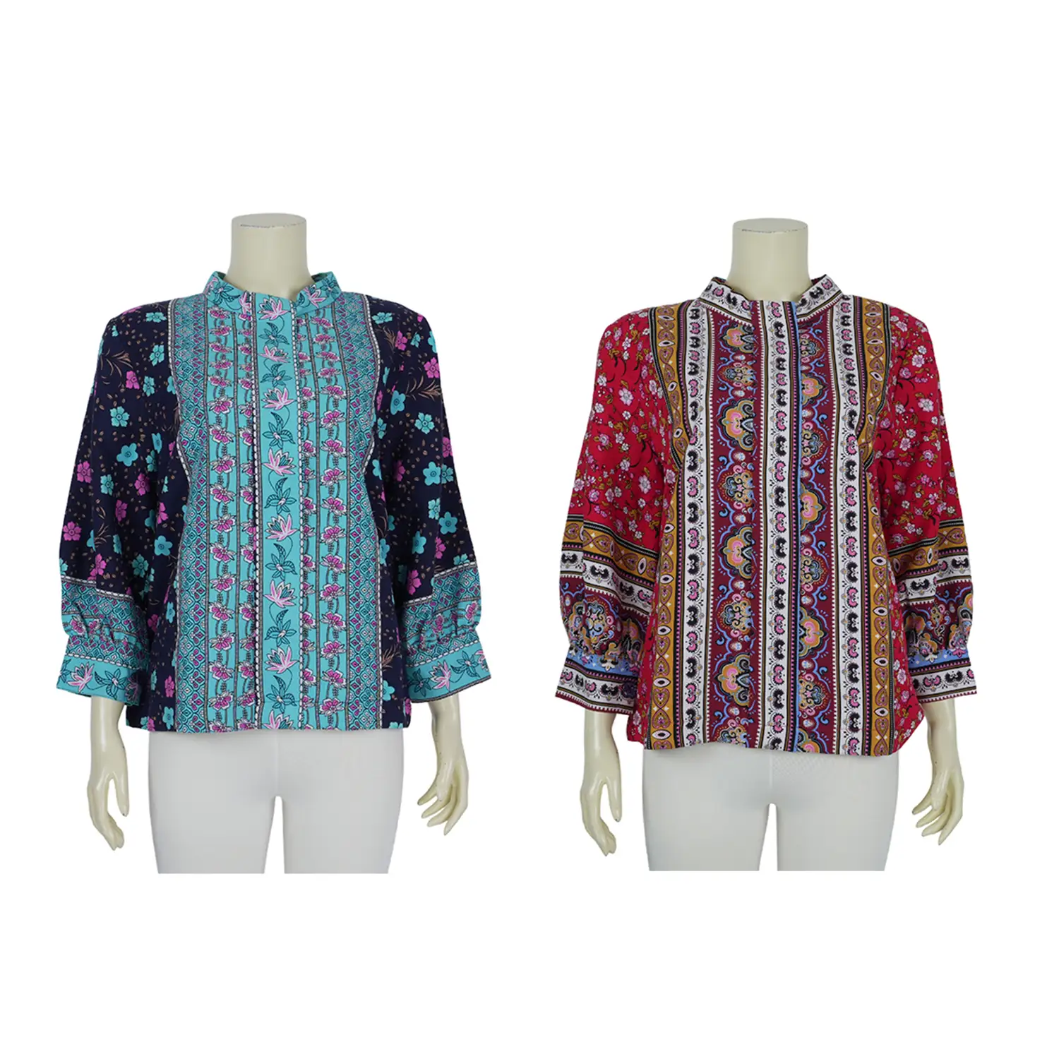 เสื้อคอปีน แขน 4 ส่วนผ้าปาเต๊ะ ลายดอกซากุระ