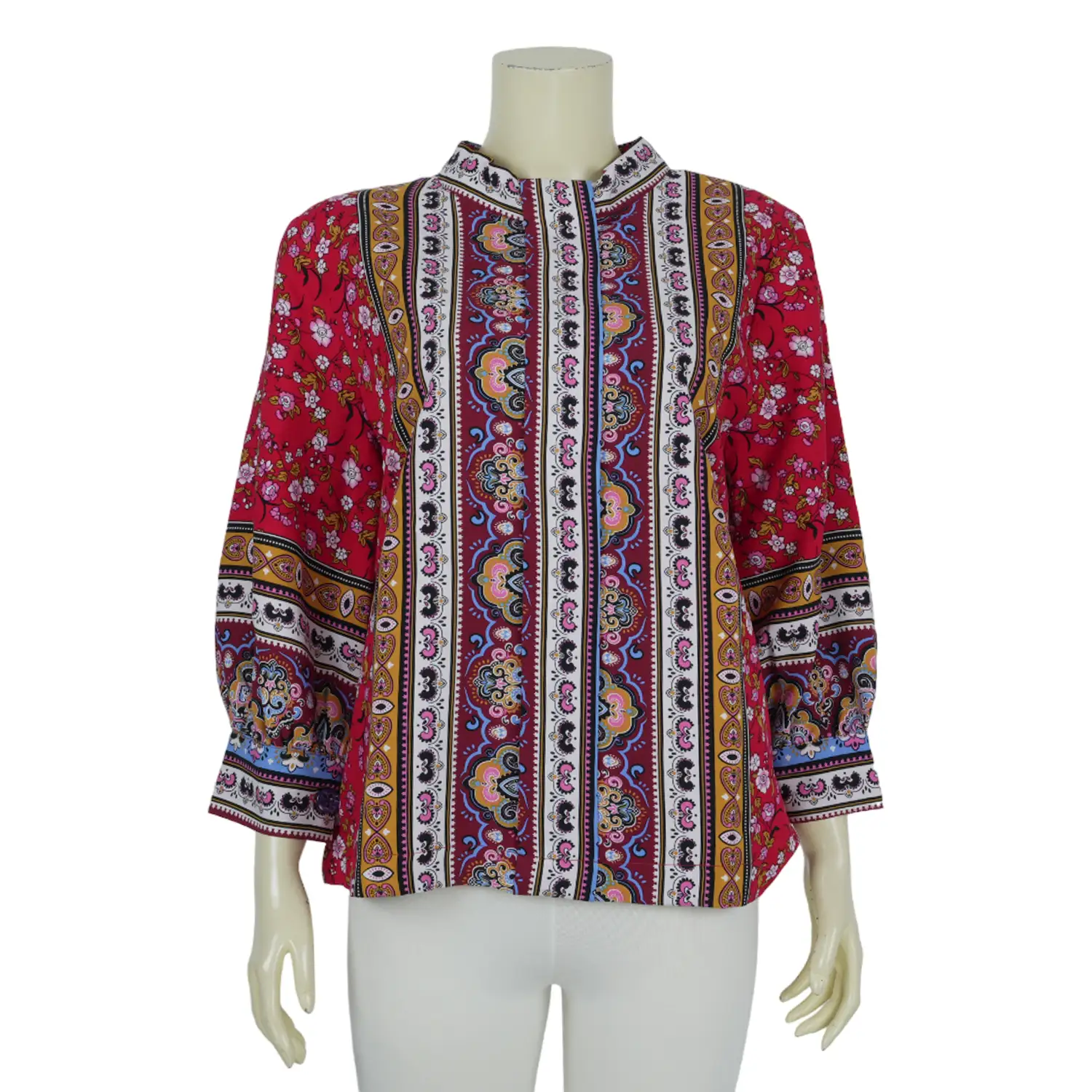 เสื้อคอปีน แขน 4 ส่วนผ้าปาเต๊ะ ลายดอกซากุระ - Image 3