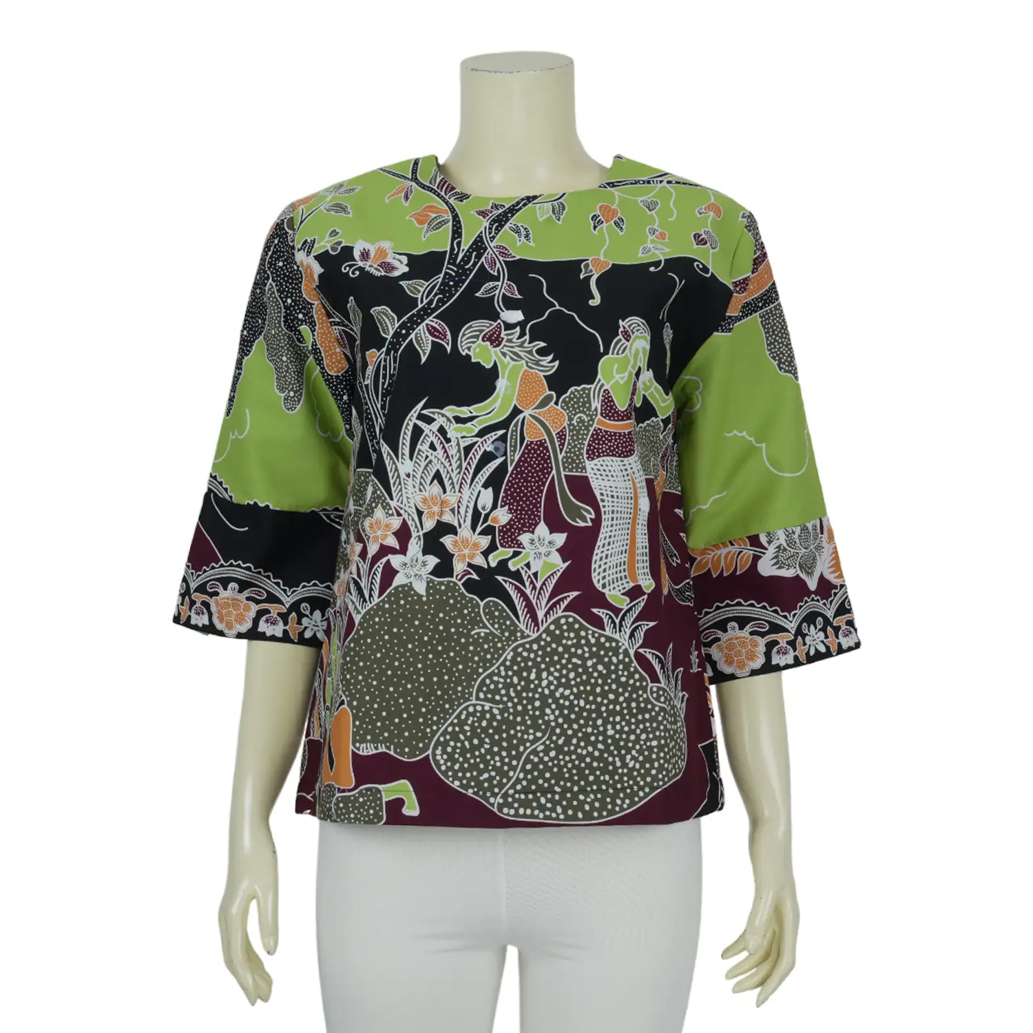 เสื้อคอกลม แขน 4 ส่วนแต่งจีบปลายแขนผ้าปาเต๊ะลายไทย - Image 2