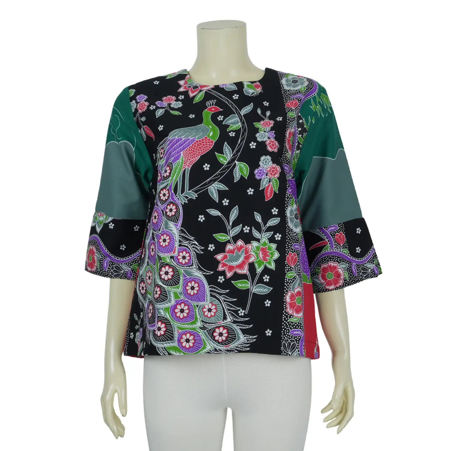 เสื้อคอกลม แขน 4 ส่วนแต่งจีบปลายแขนผ้าปาเต๊ะลายไทย - Image 3