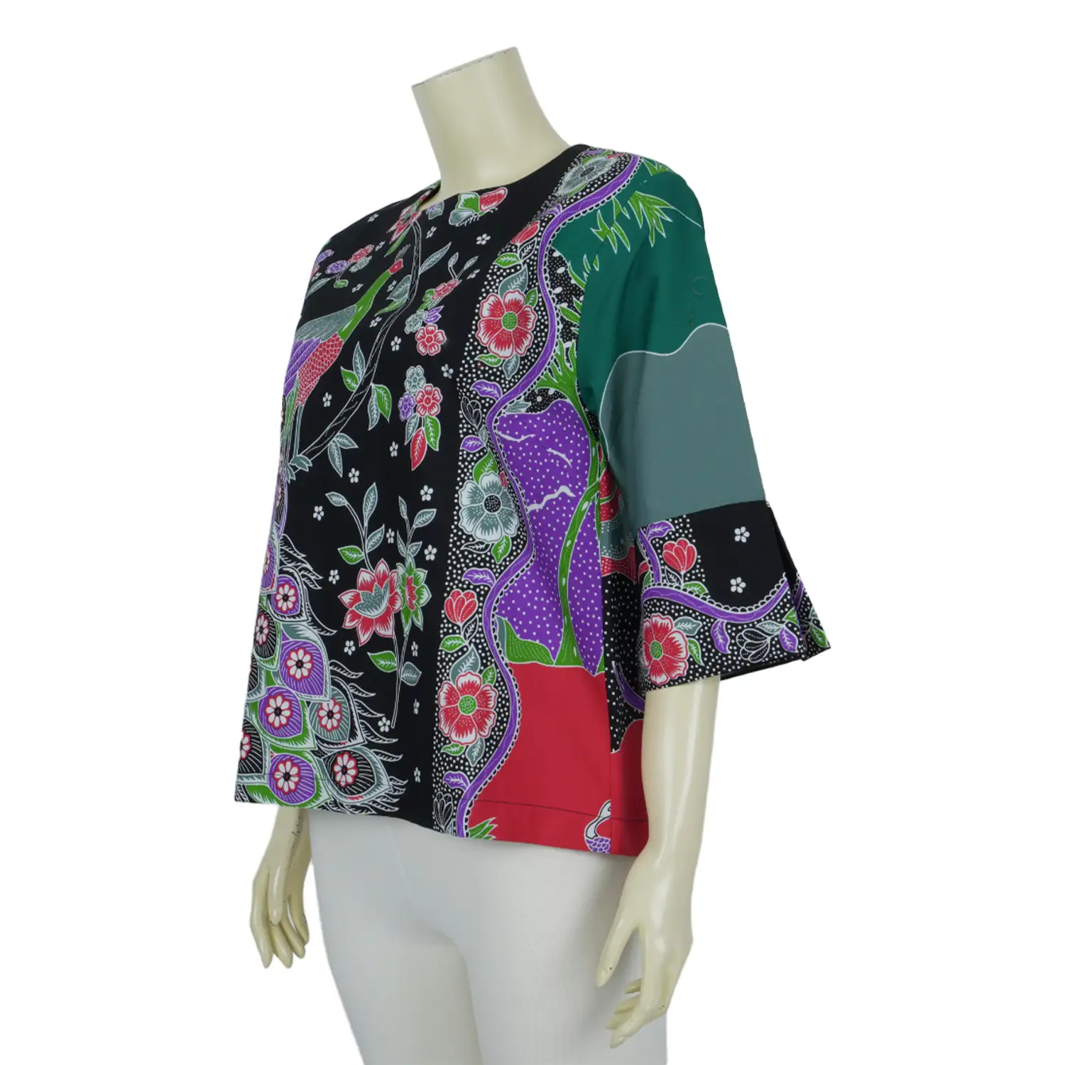 เสื้อคอกลม แขน 4 ส่วนแต่งจีบปลายแขนผ้าปาเต๊ะลายไทย - Image 4