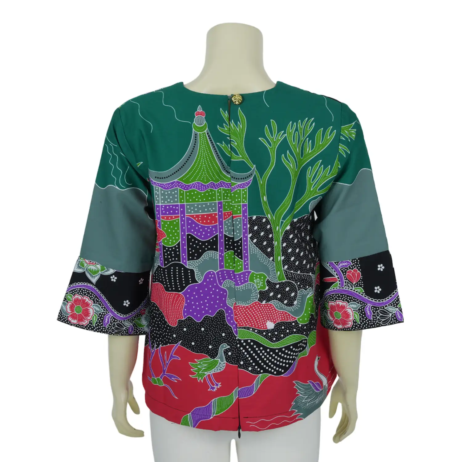 เสื้อคอกลม แขน 4 ส่วนแต่งจีบปลายแขนผ้าปาเต๊ะลายไทย - Image 5