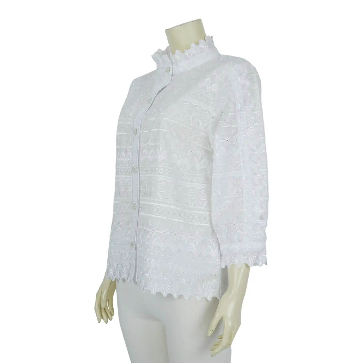 เสื้อคอจีน แขน 4 ส่วนผ้าปักฉลุลายแต่งลายเชิง - Image 2