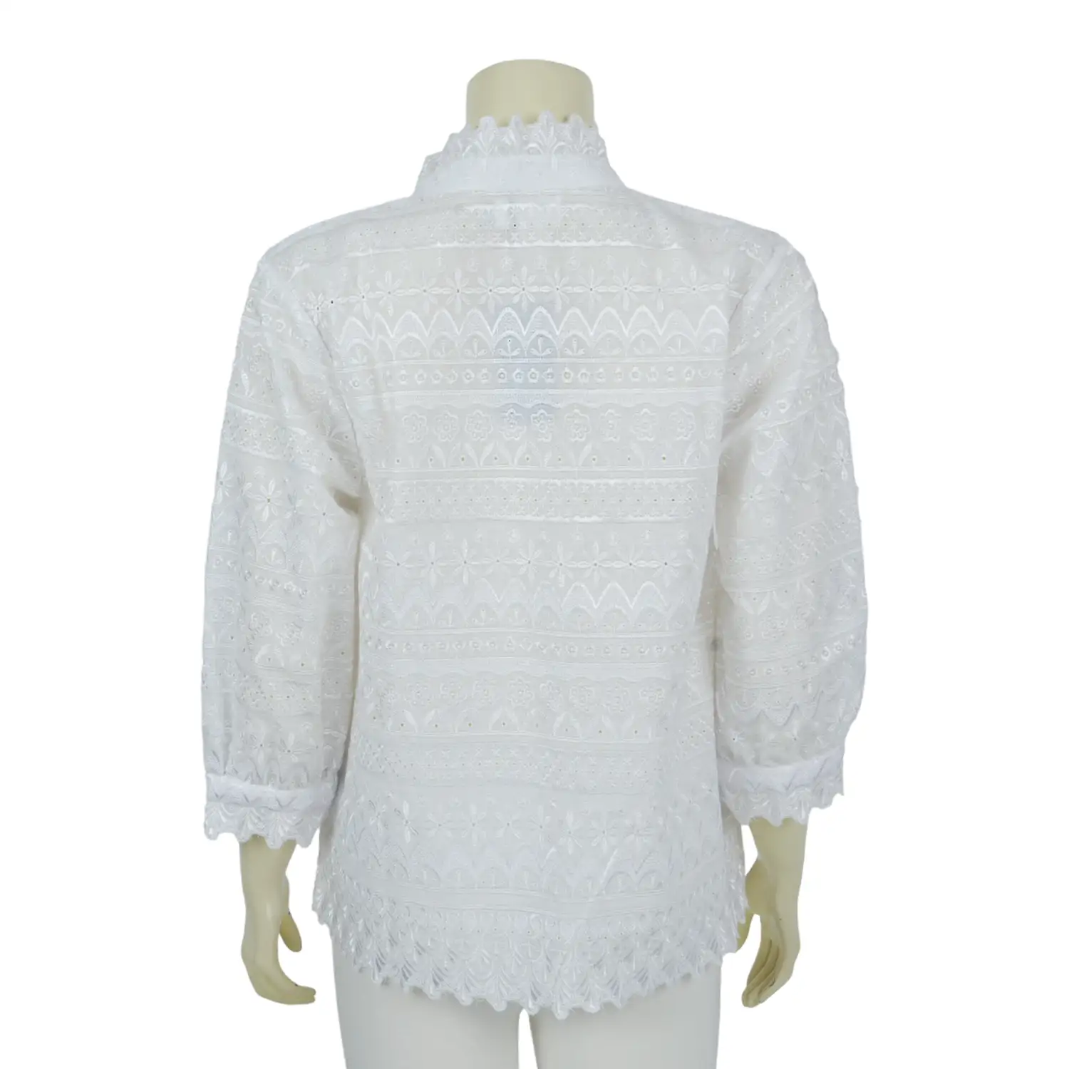 เสื้อคอจีน แขน 4 ส่วนผ้าปักฉลุลายแต่งลายเชิง - Image 3