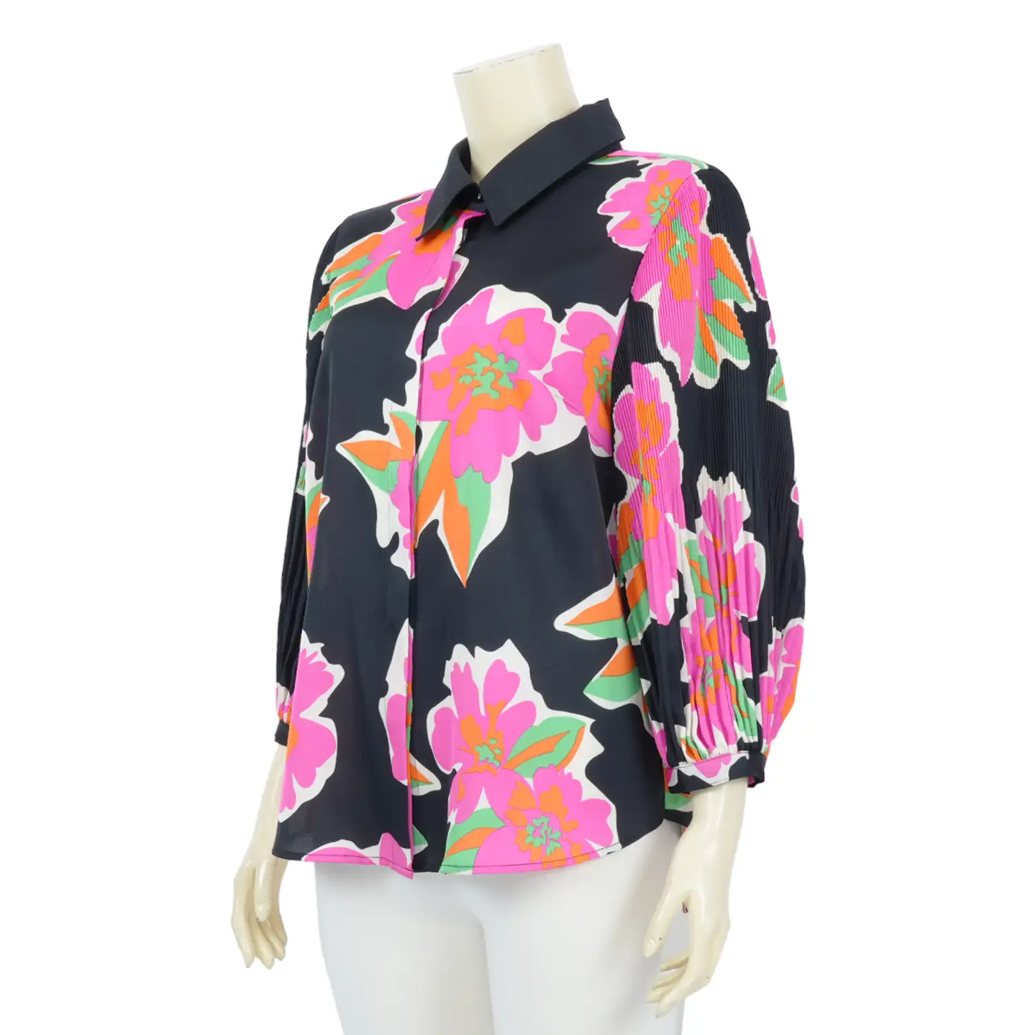 เสื้อเชิ้ต แขน 5 ส่วน ผ้าซาตินลายฟลอรัล - Image 2