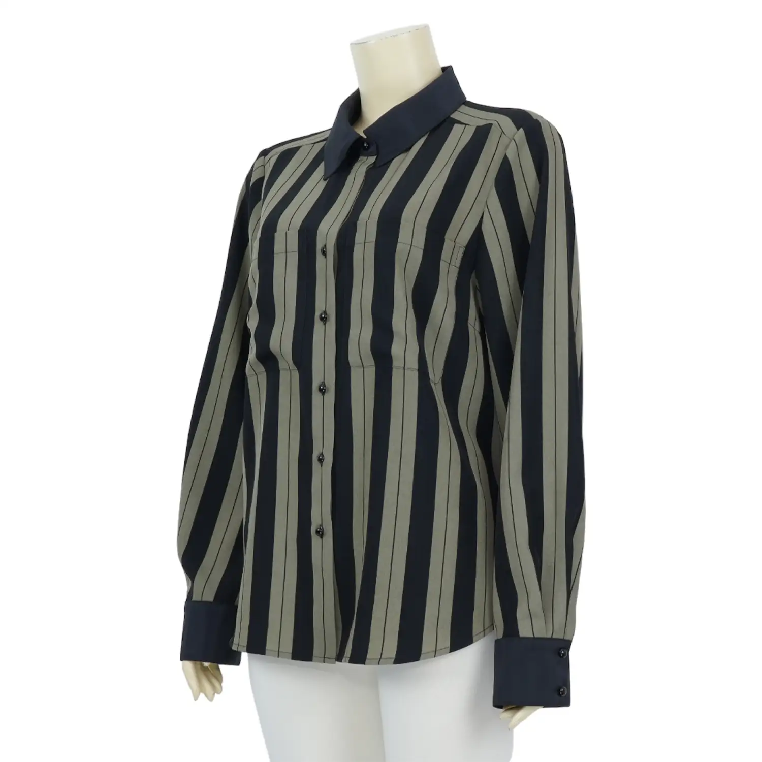 เสื้อเชิ้ต แขน 5 ส่วน ผ้าซาตินลายทาง - Image 2
