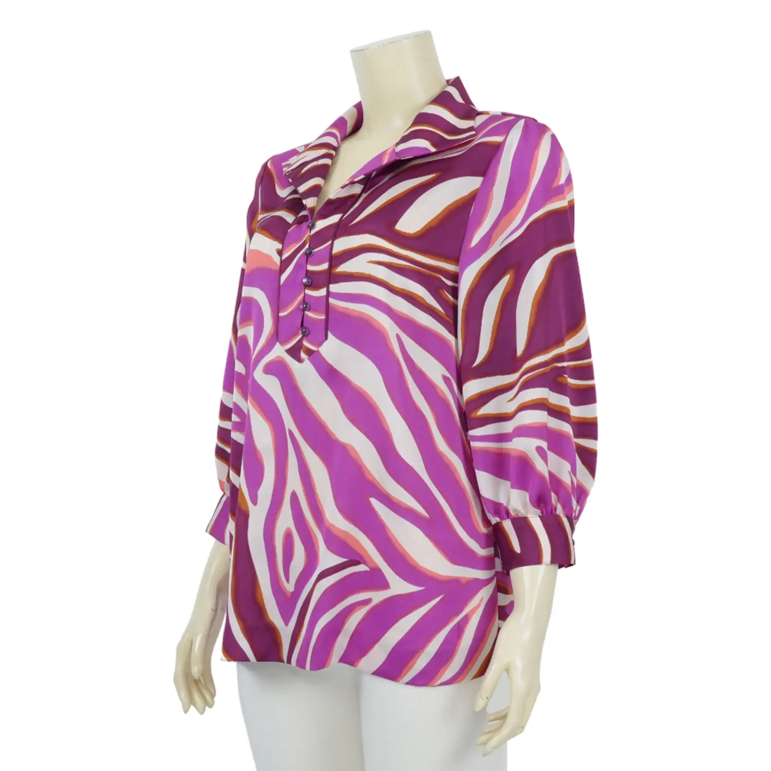 เสื้อคอปกปีกนก แขนพองยาว 5 ส่วน ผ้าซาติน - Image 2
