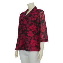 เสื้อคอปกฮาวายเทเลอร์ แขน 3 ส่วน ผ้าลูกไม้ราเชลสีแดง - Image 2