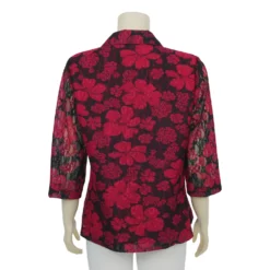 เสื้อคอปกฮาวายเทเลอร์ แขน 3 ส่วน ผ้าลูกไม้ราเชลสีแดง - Image 3