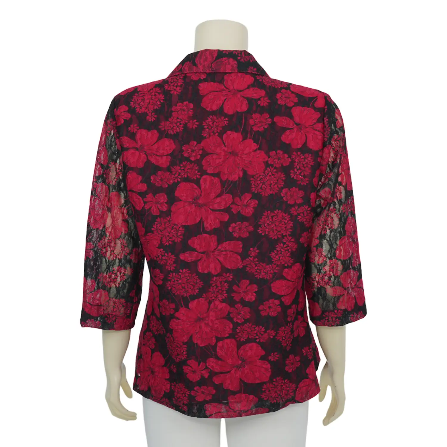 เสื้อคอปกฮาวายเทเลอร์ แขน 3 ส่วน ผ้าลูกไม้ราเชลสีแดง - Image 3