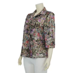 เสื้อเชิ้ต แขน 3 ส่วน ผ้าลูกไม้แฟนซีเหลือบสีทอง - Image 2
