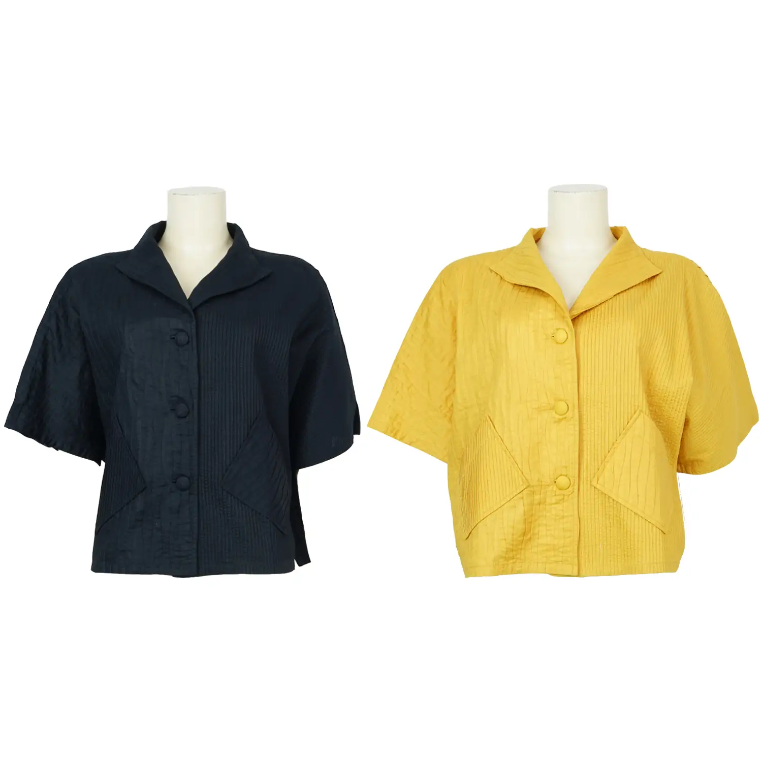 เสื้อสตรีคอปีนแขนสั้น ทรงปีกค้างคาว ผ้าตีเกล็ด