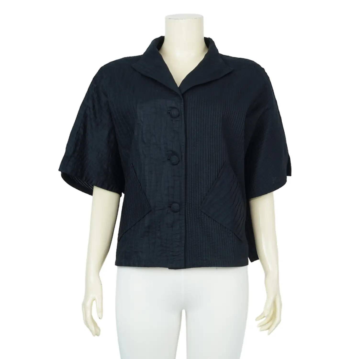 เสื้อสตรีคอปีนแขนสั้น ทรงปีกค้างคาว ผ้าตีเกล็ด - Image 2