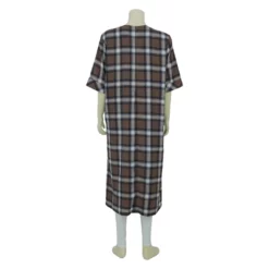 เดรสสตรีคอแหลม แขนสั้น สีน้ำตาล ลาย Madras Pattern - Image 3