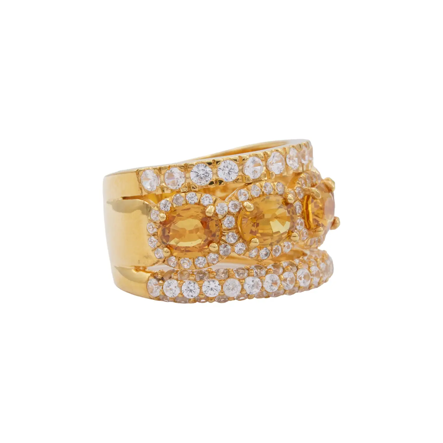 แหวนเงิน925 ชุบทอง24K ประดับบุษราคัม และเซอร์คอนสีขาว - Image 2