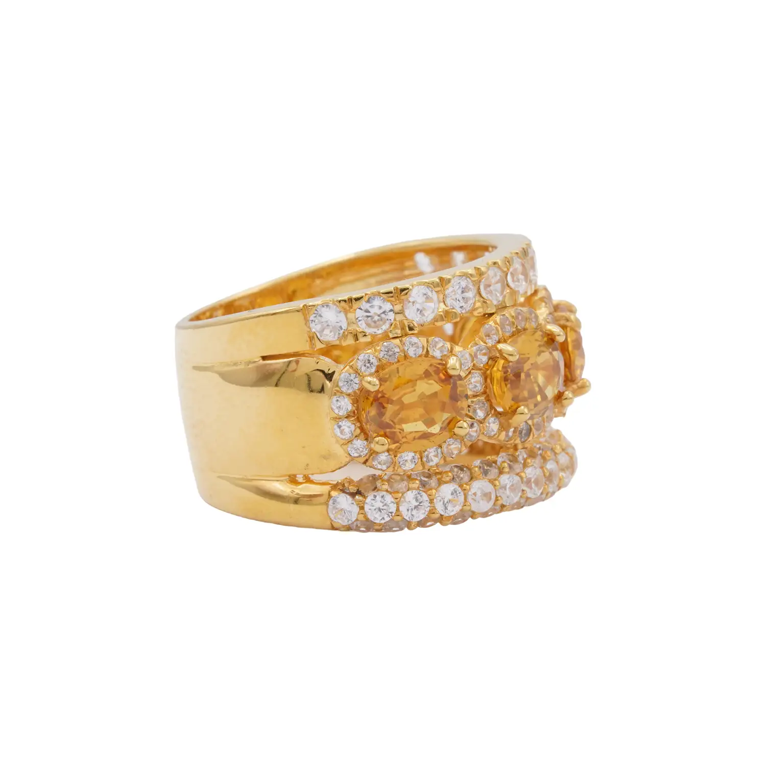 แหวนเงิน925 ชุบทอง24K ประดับบุษราคัม และเซอร์คอนสีขาว - Image 3