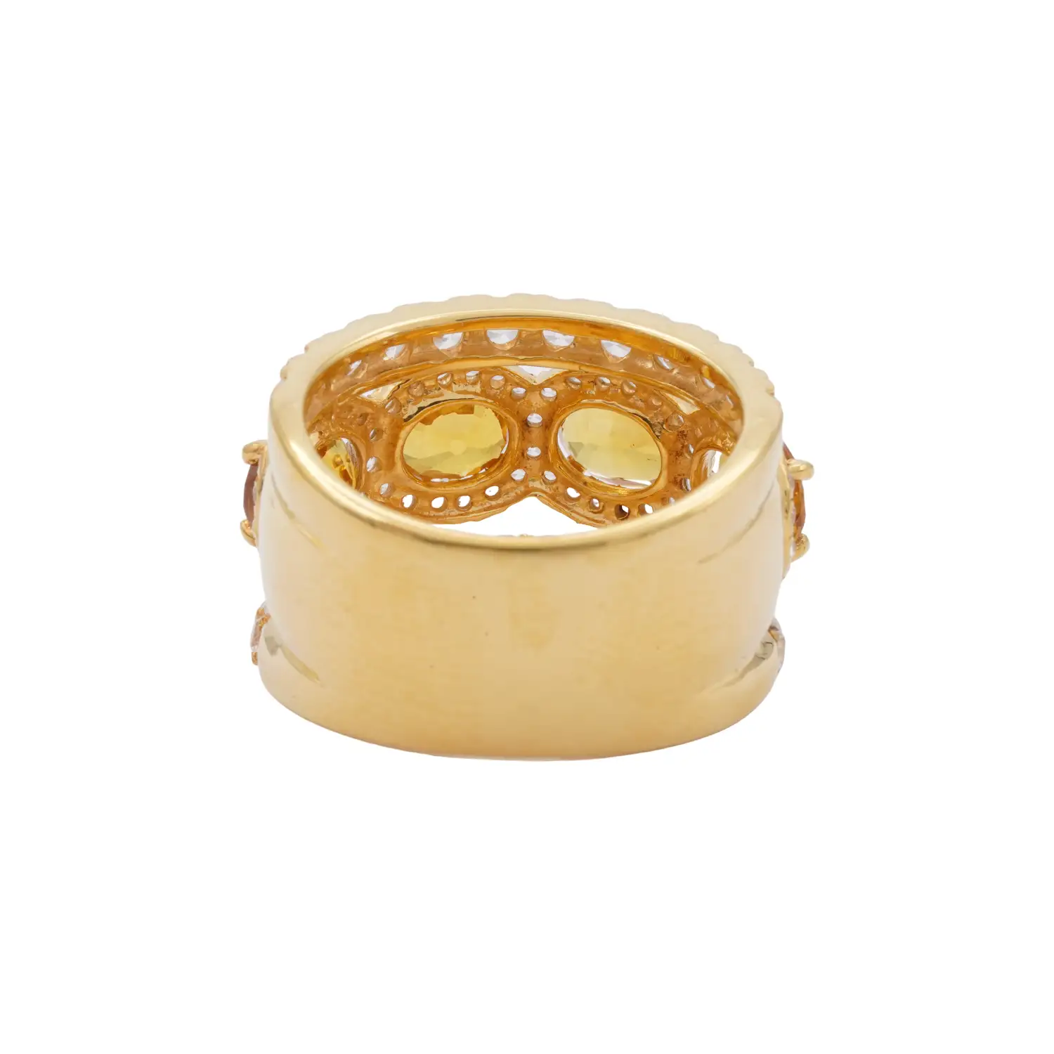 แหวนเงิน925 ชุบทอง24K ประดับบุษราคัม และเซอร์คอนสีขาว - Image 4